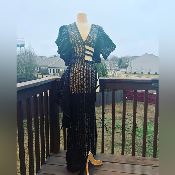 Black Lace Gown size medium 6/8 Fancy By Francesca Watson Designer sample sale - Picture 4 of 10